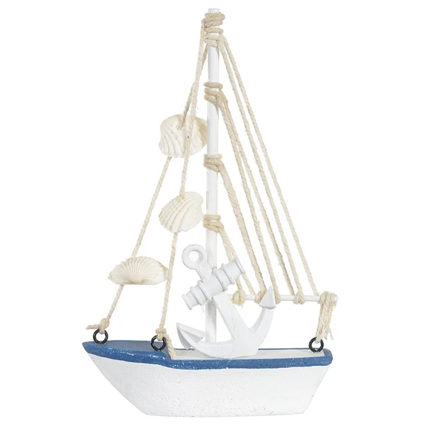 Enfeite decorativo de mesa ou pendente Barco branco com azul 17x11,5