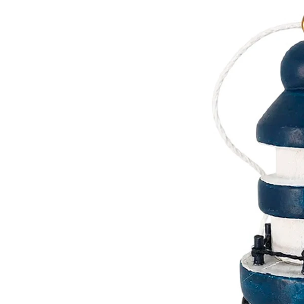 Enfeite decorativo de mesa ou pendente Farol azul e branco 13 cm