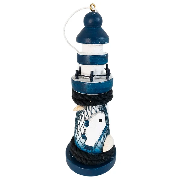 Enfeite decorativo de mesa ou pendente Farol azul e branco 13 cm