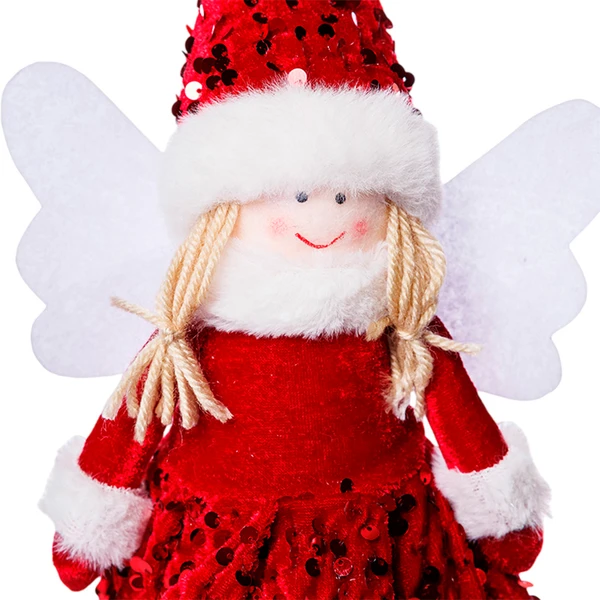 Enfeite natalino Menina Anjo com asas e gorro de Papai Noel 55 cm