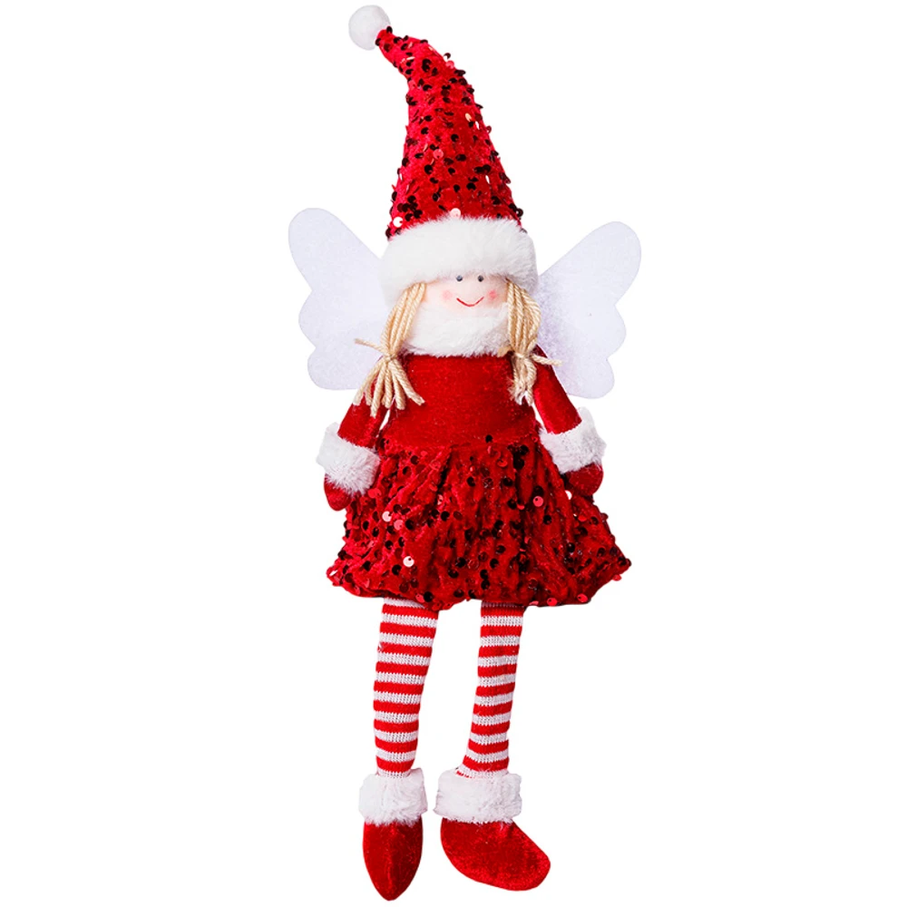 Enfeite natalino Menina Anjo com asas e gorro de Papai Noel 55 cm