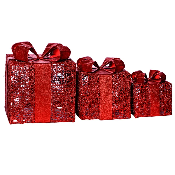 Enfeite natalino Trio Caixa de Presente vermelho com glitter