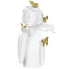 Escultura em poliresina branca Menina com borboletas douradas 31x17,5x15,5