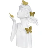 Escultura em poliresina branca Menina com borboletas douradas 31x17,5x15,5