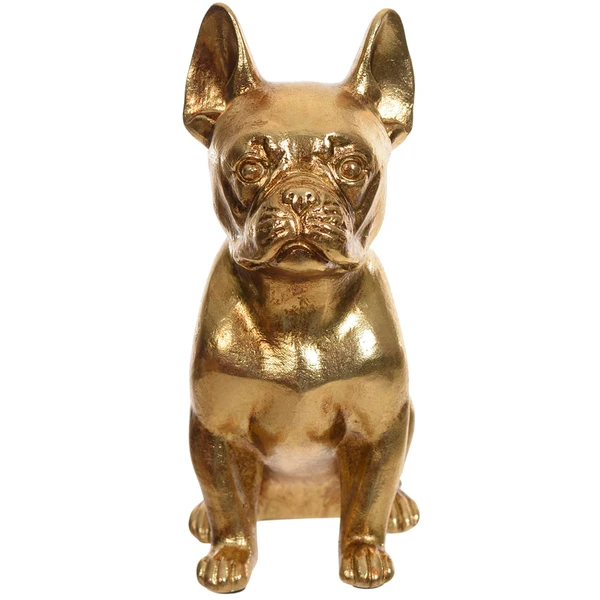 Escultura em poliresina dourada Cachorro Buldogue Francês 17,2x14,8x7,8