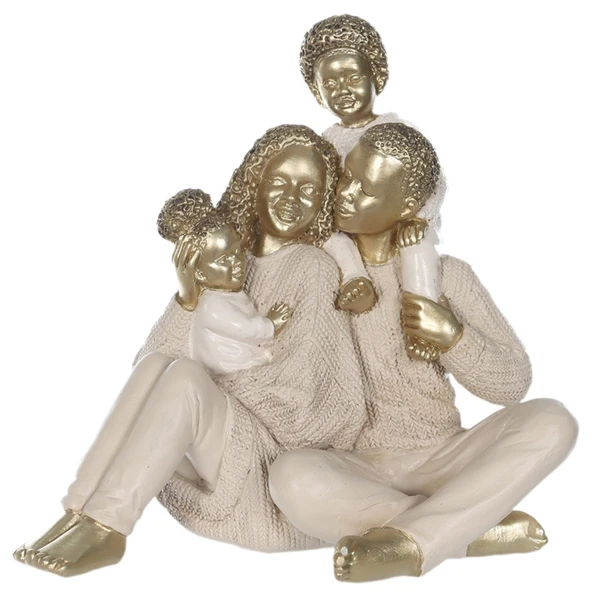 Escultura em poliresina dourada com bege Família 14,8x15,5x10