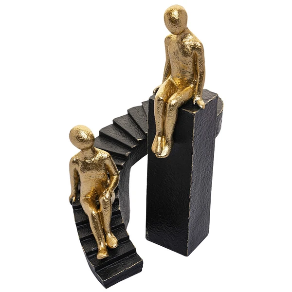 Escultura em resina Diálogo duas pessoas na escada Wolff 16,5x12,5x23