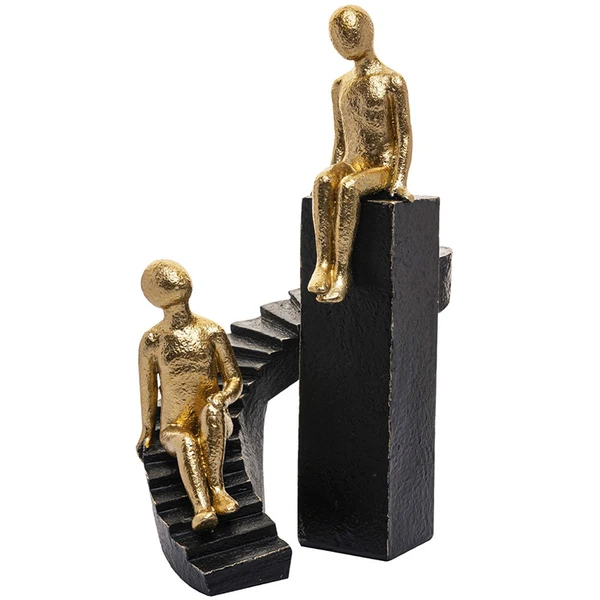 Escultura em resina Diálogo duas pessoas na escada Wolff 16,5x12,5x23