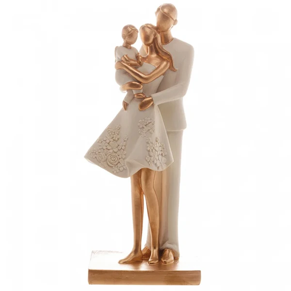 Escultura em resina Família casal com um filho Wolff 9x7x20