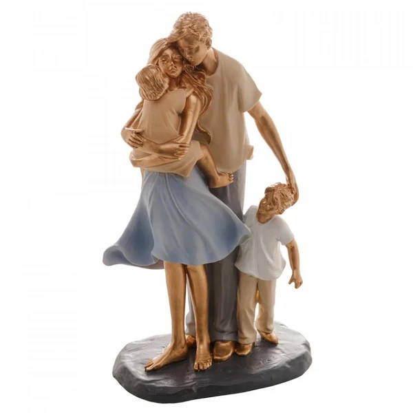 Escultura em resina Família com um filho e uma filha Wolff 15x9x28