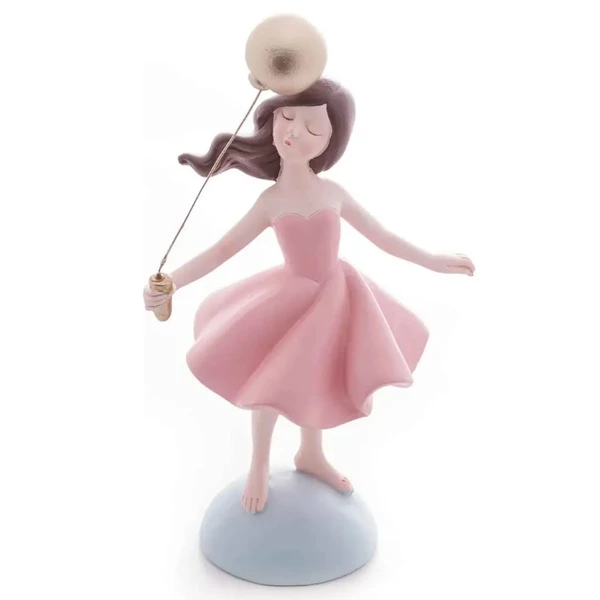 Escultura em resina Menina com Balão dourado Wolff 13x8x22