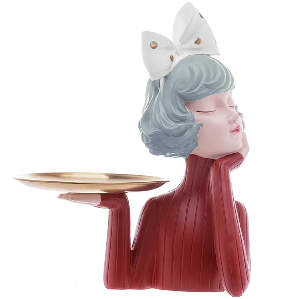 Escultura em resina Mulher com Bandeja Dourada Wolff 24x18x32