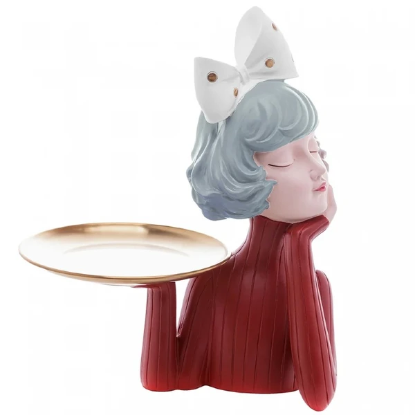 Escultura em resina Mulher com Bandeja Dourada Wolff 24x18x32