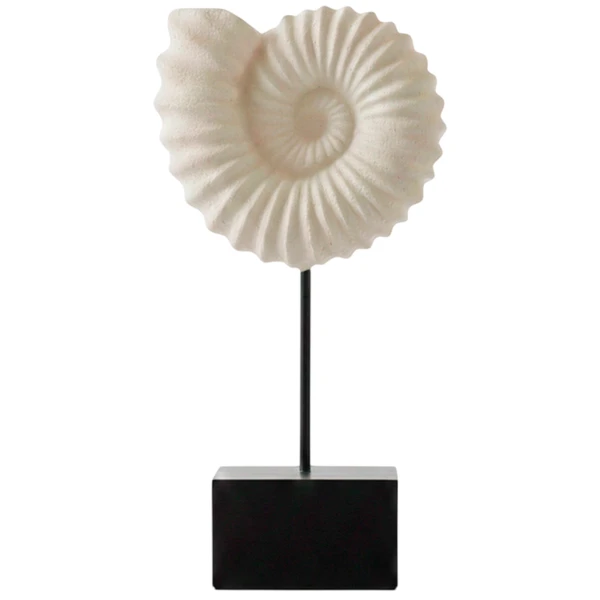 Escultura em resina fóssil marinho Amonite off white Grillo 20x38