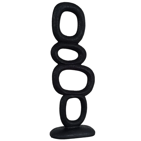 Escultura em resina padrão geométrico empilhado preto Grillo 15x7x40