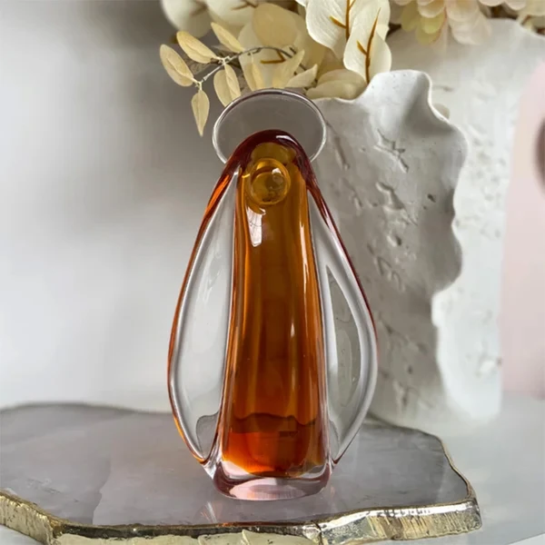 Escultura em vidro murano Santa Nossa Senhora transparente com âmbar 15,5x9
