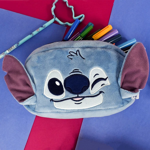 Estojo escolar e necessaire em pelúcia Fluffy Stitch Disney DAC 21x12