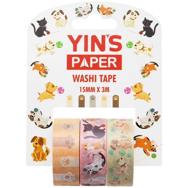Fita adesiva estampada Washi Tape Pets 3 rolos