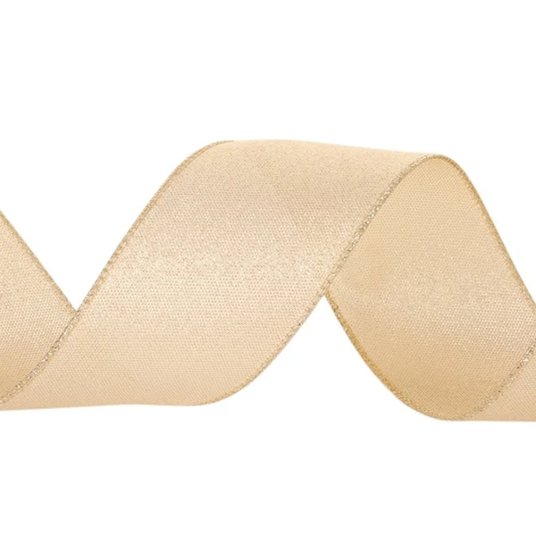 Fita decorativa aramada champanhe com leve brilho elegante 6,3 cm x 9,14 metros