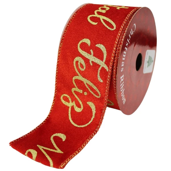Fita decorativa aramada com estampa Feliz Natal 6,3 cm x 9 metros