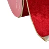 Fita decorativa aramada de veludo vermelho com dourado 10 cm x 9,14 metros
