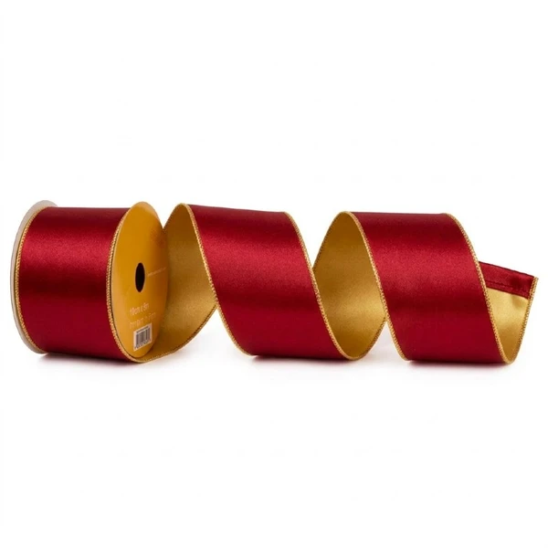 Fita decorativa aramada de veludo vermelho com dourado 10 cm x 9 metros