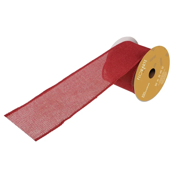 Fita decorativa aramada em juta vermelha 6,3 cm x 9,14 metros