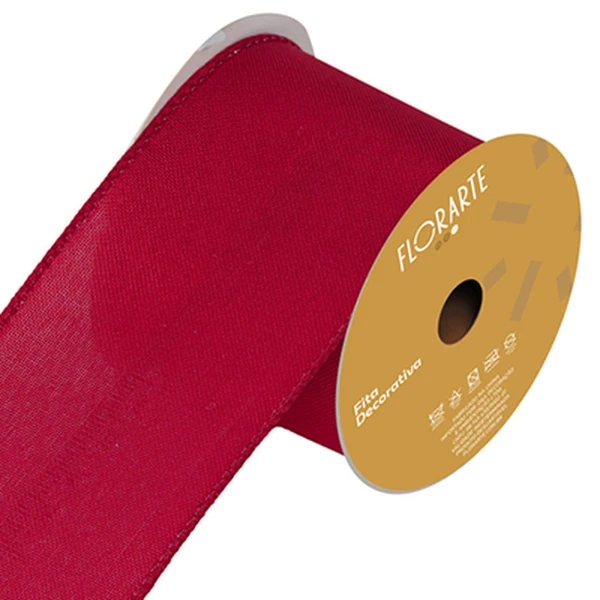 Fita decorativa aramada em linho vermelho 9,14 metros