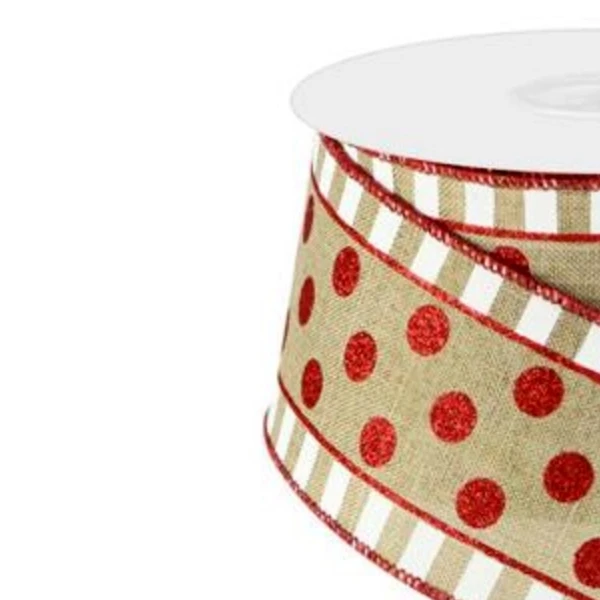 Fita decorativa aramada em linho vermelho com árvore de Natal dourada 5 cm x 9 metros