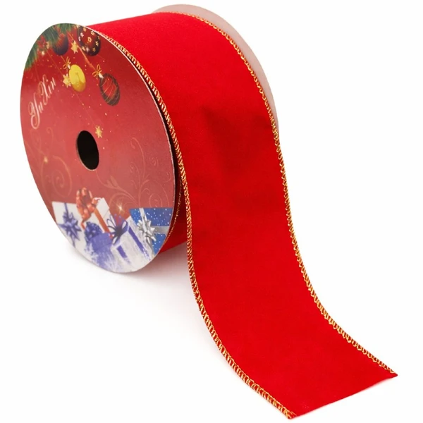 Fita decorativa aramada em veludo vermelho 6,3 cm x 9 metros