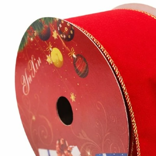 Fita decorativa aramada em veludo vermelho 6,3 cm x 9 metros