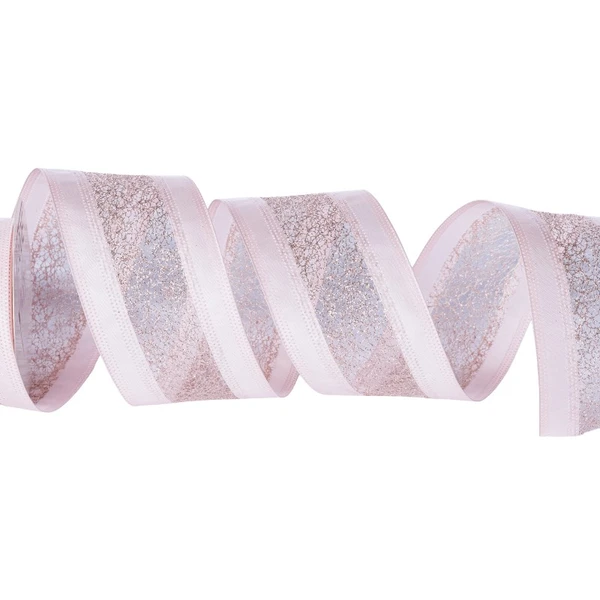 Fita decorativa aramada rose com glitter rose gold 6,3 cm x 9,14 metros