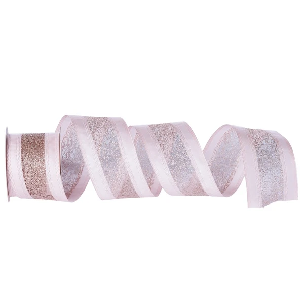 Fita decorativa aramada rose com glitter rose gold 6,3 cm x 9,14 metros