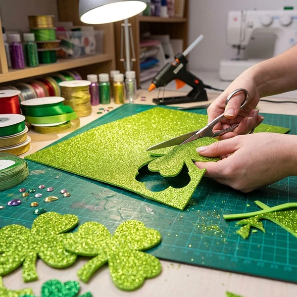 Folha de EVA para trabalhos manuais verde claro com glitter 40x48