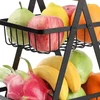 Fruteira de metal com dois cestos aramados e alça de bambu 30x33