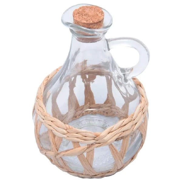 Garrafa de vidro para azeite com tampa de cortiça rolha e detalhes em fibra natural trançada Wolff 320 ml
