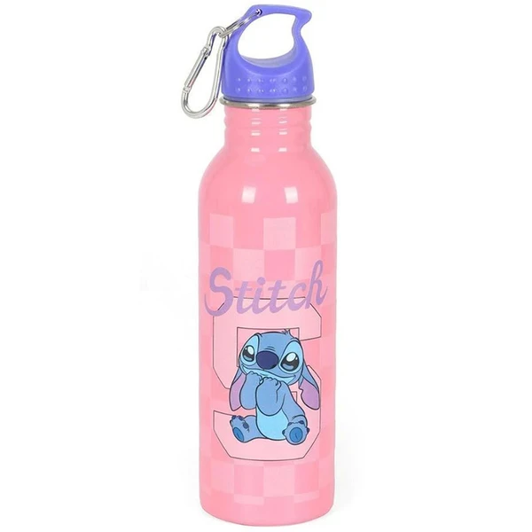 Garrafa squeeze de aço inoxidável com mosquetão Stitch Disney Luxcel 750 ml - rosa