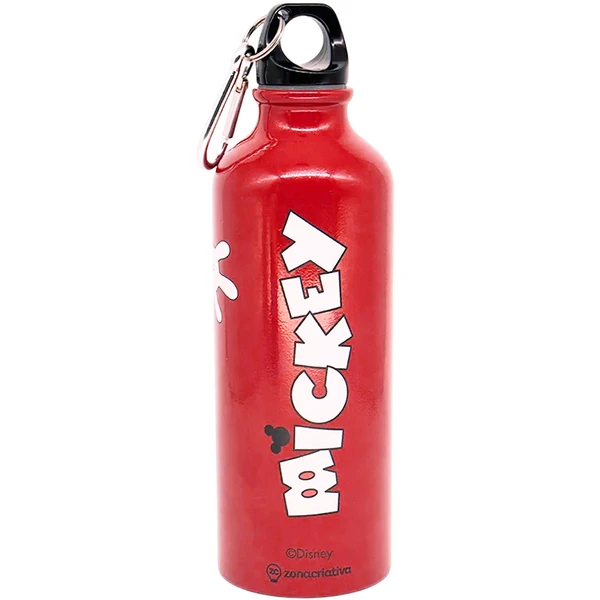 Garrafa squeeze de alumínio com mosquetão Mickey Mouse Disney Zona Criativa 500 ml