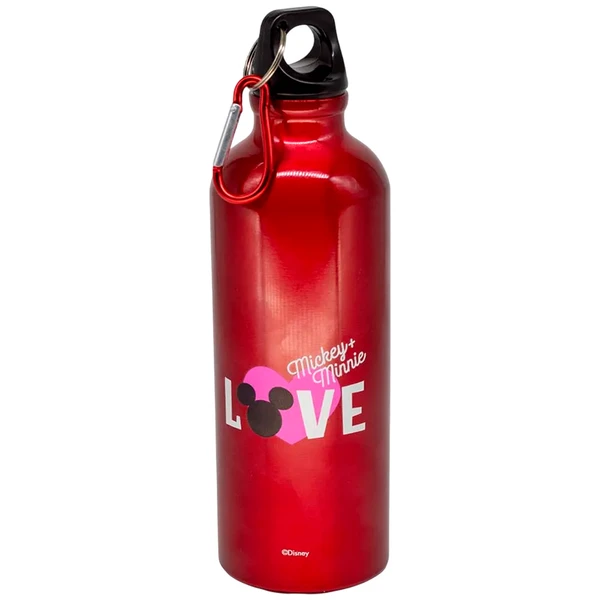 Garrafa squeeze de alumínio com mosquetão Mickey e Minnie Mouse Disney Zona Criativa 500 ml