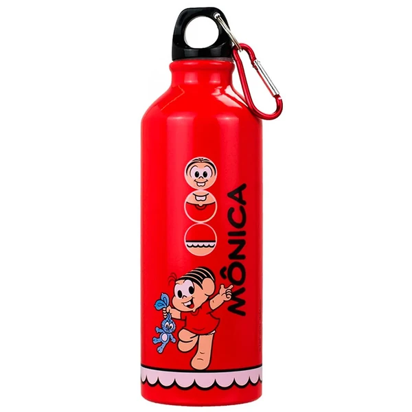 Garrafa squeeze de alumínio com mosquetão Turma da Mônica Taimes - Mônica 500 ml