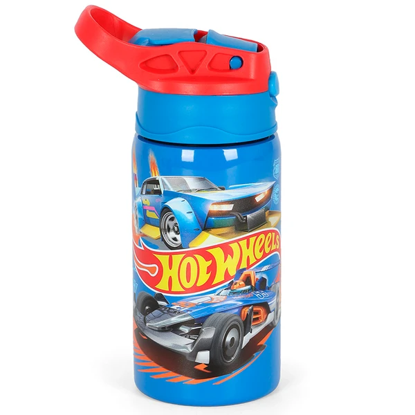 Garrafa squeeze térmica infantil Hot Wheels Mattel Luxcel 500 ml - azul
