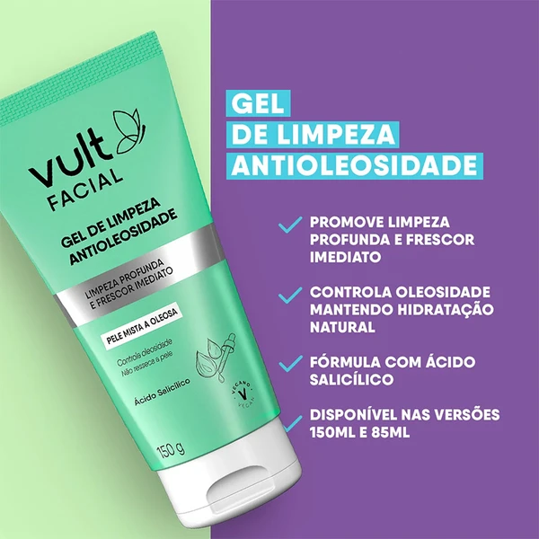 Gel de limpeza facial antioleosidade para pele mista a oleosa Vult 150 g