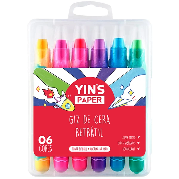 Giz de cera retrátil 6 cores clássicas