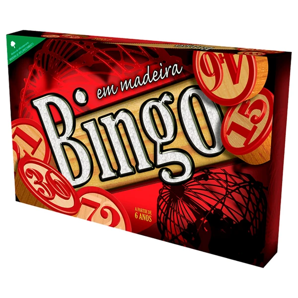 Jogo Bingo com peças de madeira, saco para sorteio e 48 cartelas