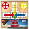 Jogos clássicos em tabuleiro de madeira 3 em 1 - Damas, Ludo e Trilha