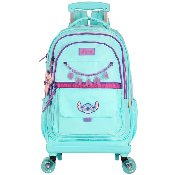 KIT MOCHILA CARRINHO 360° E LANCHEIRA TÉRMICA STITCH LUXCEL - TURQUESA