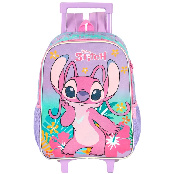 KIT MOCHILA CARRINHO E LANCHEIRA TÉRMICA ANGEL STITCH LUXCEL ROXO