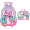 KIT MOCHILA CARRINHO E LANCHEIRA TÉRMICA ANGEL STITCH LUXCEL ROXO