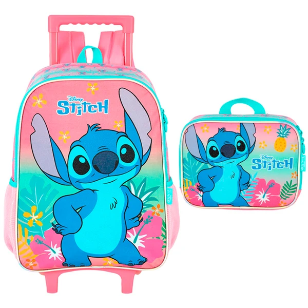 KIT MOCHILA CARRINHO E LANCHEIRA TÉRMICA ANGEL STITCH LUXCEL SALMÃO