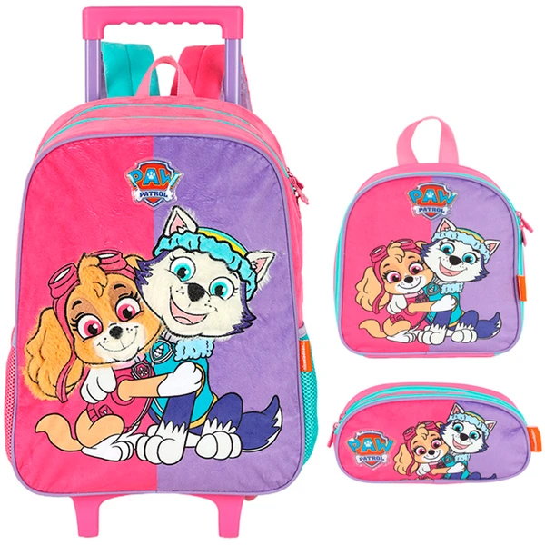 KIT MOCHILA carrinho, lancheira e estojo Patrulha Canina